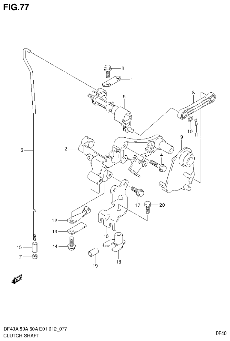 Suzuki DF40AST, DF50A, DF50ATH CLUTCH SHAFT (DF40AQH E1) parts diagram